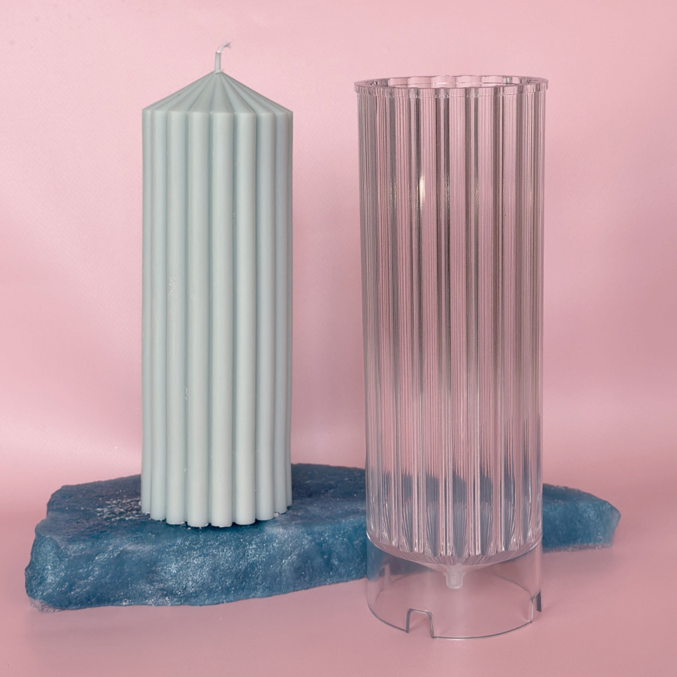 Пластиковая форма для изготовления свечей резной цилиндр, d7х21см