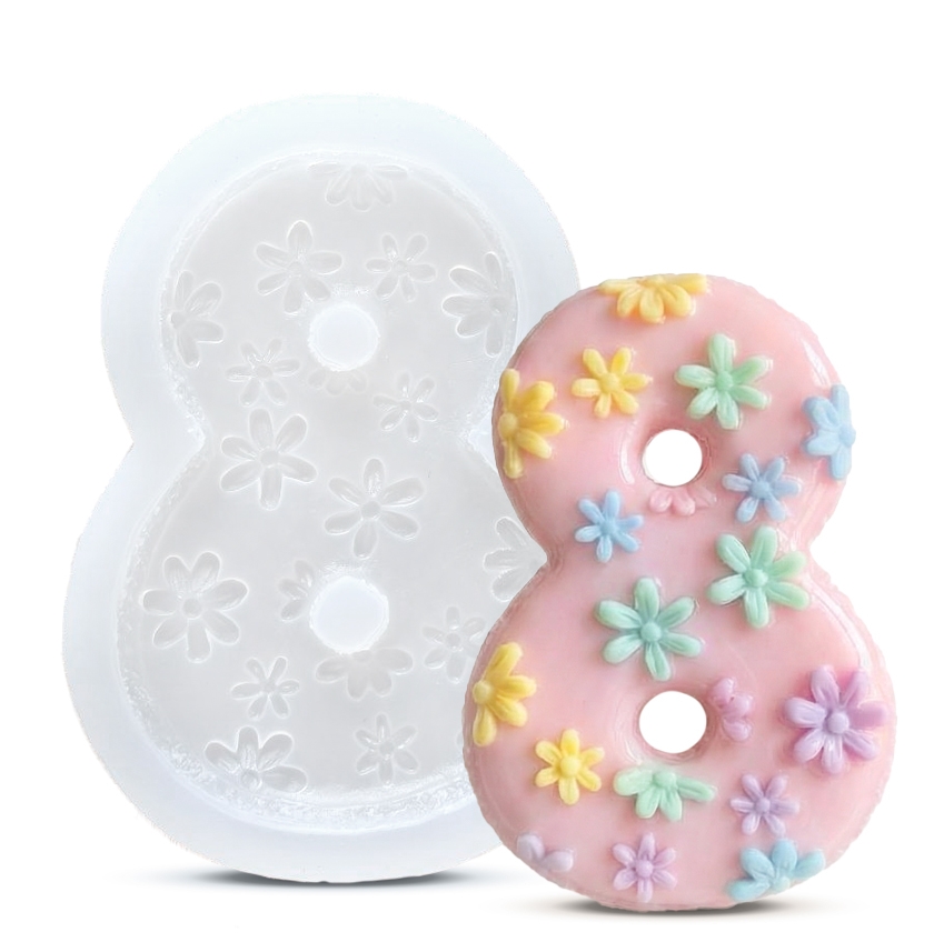 Силиконовый молд - Цифра 8 с цветами, 10х7см