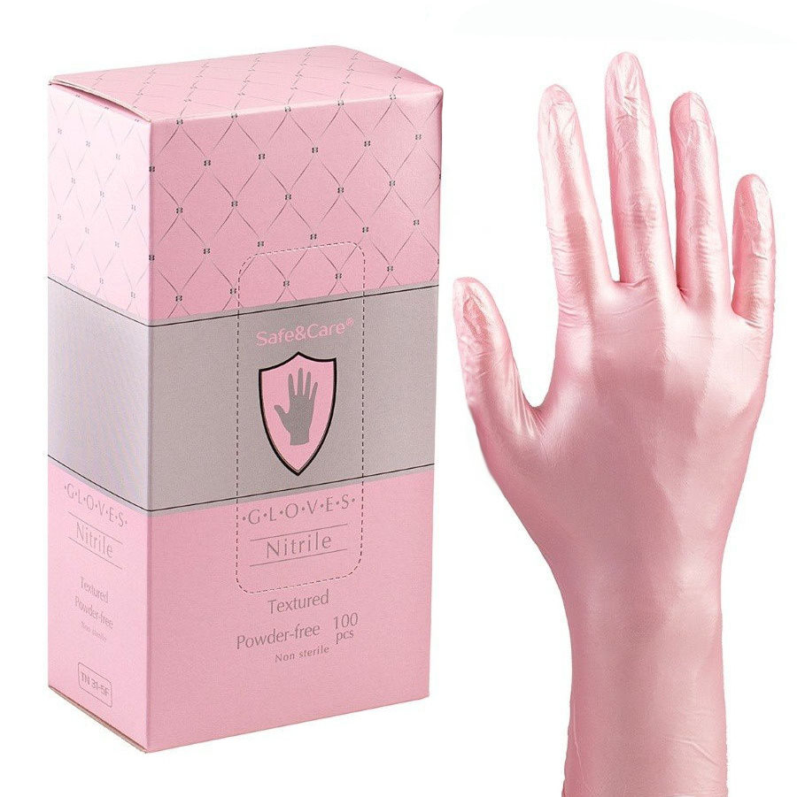 Нитриловые перчатки неопудренные розовые перламутровые (M), 100шт