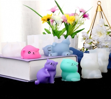 Силиконовый молд - 3D лежащий котик, 9х5см